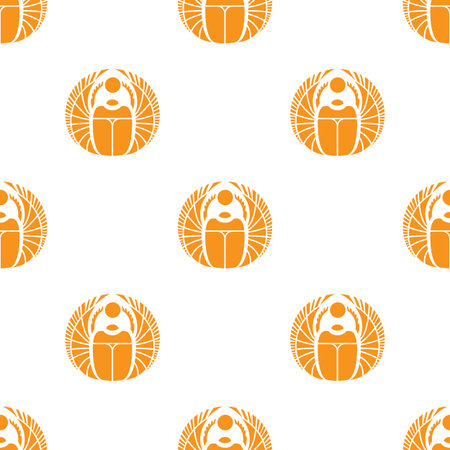 Simple orange scarab seamless pattern. Egyptian backgroundのイラスト素材