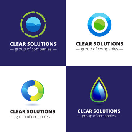 Vector set of four minimalistic abstract water brand signs. Ecological logos.のイラスト素材