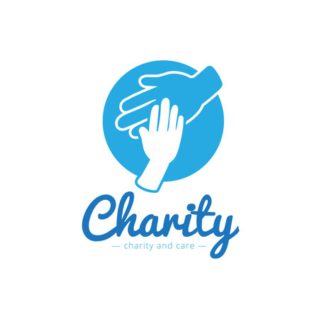 Vector trendy charity center logo. Hospital logotype with handsのイラスト素材