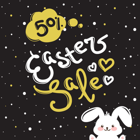 Vector Easter sale label design template with lettering and bunny in gold and black colorsのイラスト素材
