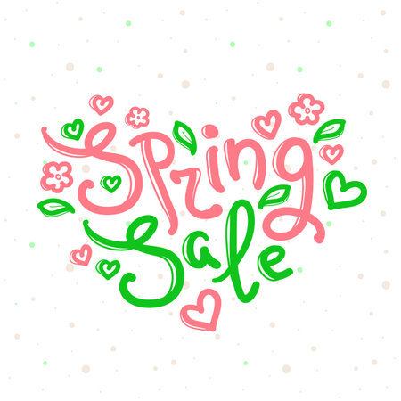 Vector Spring Sale design with lettering in soft pink and green colorsのイラスト素材