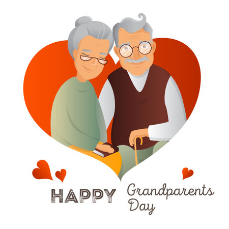 Grandparents Day design template. Illustration with grandfather and grandmother. Cute old couple greeting card.のイラスト素材