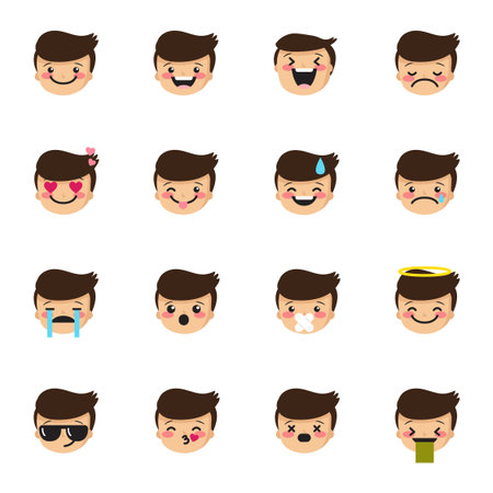 boy emoticons collection. Cute little kid emoji setのイラスト素材