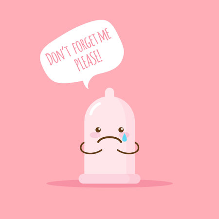 cute emoji condom with poster about safe loveのイラスト素材