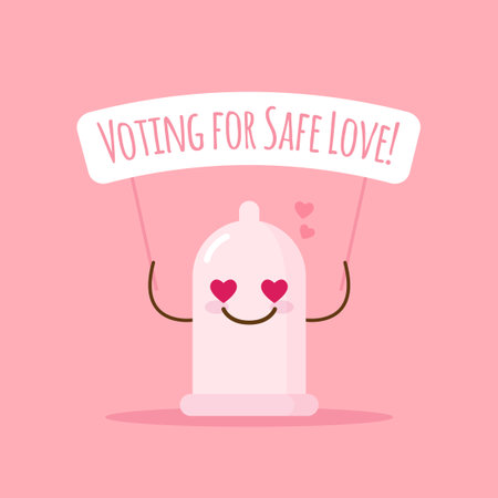 cute emoji condom with poster about safe loveのイラスト素材