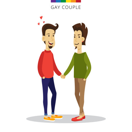 Vector gay couple love concept. Gay family of two men. Romantic illustration.のイラスト素材