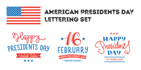 Presidents Day hand lettering labels. Vector United States President greetings designsのイラスト素材
