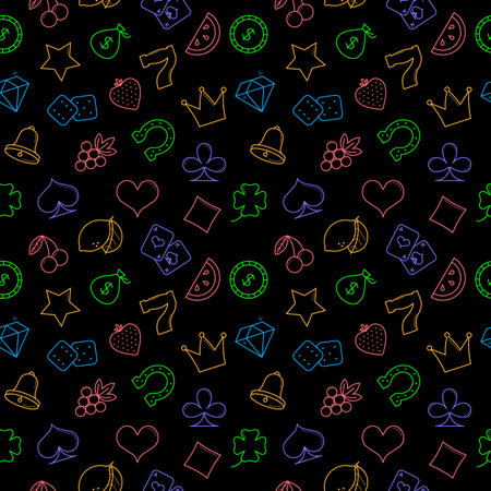 Casino symbols simple line style seamless pattern.のイラスト素材