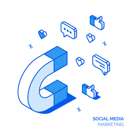 Isometric social marketing line style design conceptのイラスト素材