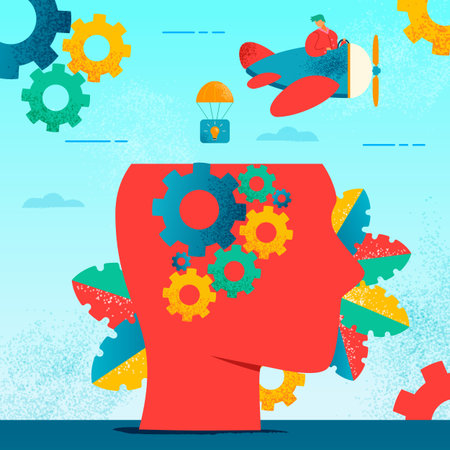 Colorful modern flat characters brain neurology concept.Flat style pilot character on airplane...