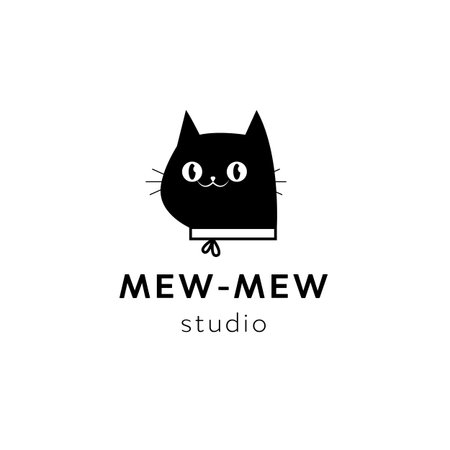 Vector black minimal cat head logo element design template. Pet shop funny cartoon animal mascot character icon, sign for animal businessのイラスト素材