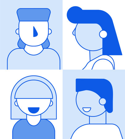 Monochrome flat cartoon characters geometric style people avatars set,web online social network...