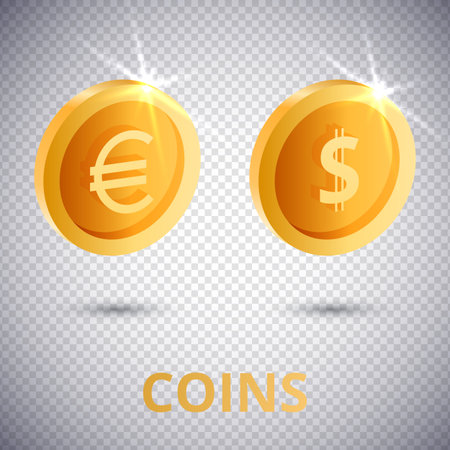 3d Gold Coins Dollar And Euro In Realistic Style Modern Trendy