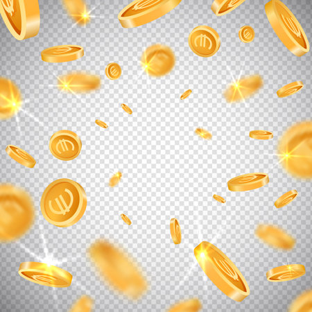 3d euro gold coins explosion in realistic style,big win jackpot game casino concept on transparent background,business finance currency mockup banner design.Cash profit sign icons,web online conceptのイラスト素材