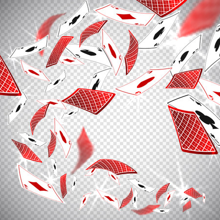 3d Holdem poker casino cards flying in realistic style,big win jackpot game casinos concept on transparent background.Business gambling mockup banner flyer design,web online conceptのイラスト素材