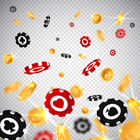 3d dollar gold coins,holdem poker chips flying in realistic style,big win jackpot game vegas casino concept,transparent background.Business gambling mockup banner flyer design,web online conceptのイラスト素材