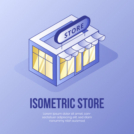 Isometric design digital concept scene of small store for mobile app,internet page,banner.Isometric business social illustration-3d little shop,web online conceptのイラスト素材