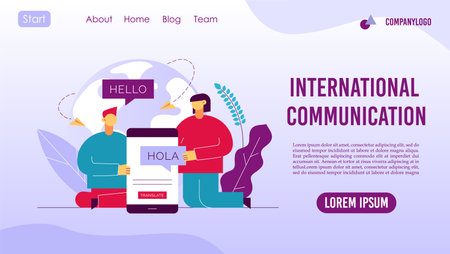 Global communication service landing page design conceptのイラスト素材
