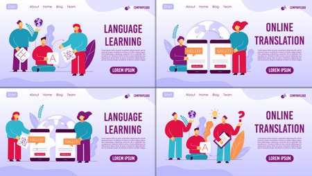 Learning language online translator webpage set conceptのイラスト素材