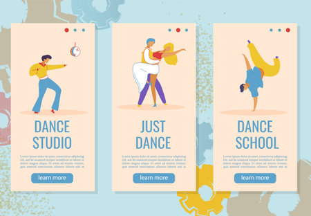 Dancing flat cartoon characters Web banner stories setのイラスト素材