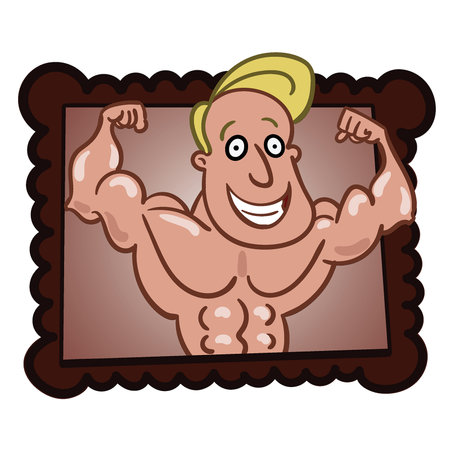 The man with a beautiful figure. man shows his beautiful muscles. He allegedly got out of the picture.のイラスト素材