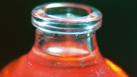 Little red potion bottles for chemistry and biology experiment.の写真素材