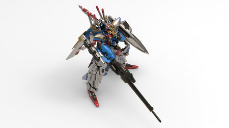 3d rendering of a mech standing on a white backgroundのeditorial素材
