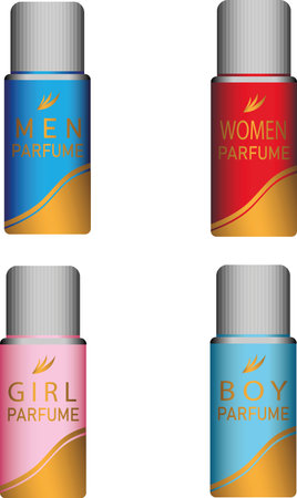 deodorant. Boy, girl, woman, man. Red, blue, pink, blue.のイラスト素材