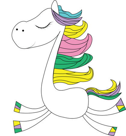 Content horse with colored rainbow maneの写真素材
