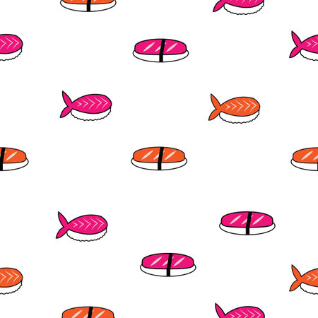 Sushi pattern with fish and rice. For textile, background or wrapping paper.の写真素材