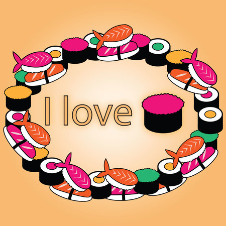 Greeting card I love sushi.の写真素材