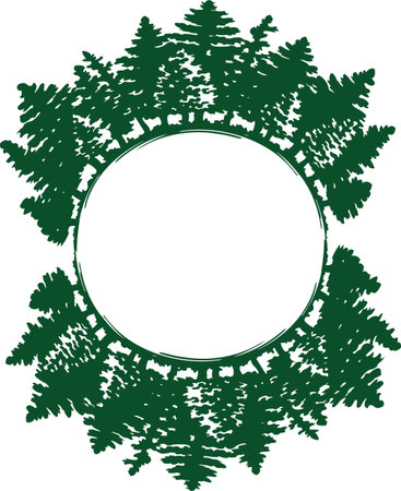 The silhouette of trees in a circle is an eco planetary emblem.の写真素材