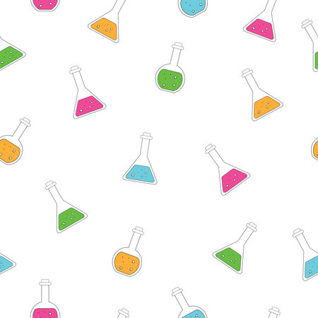 Pattern - chemical flasks with color solutions, round and triangular.の写真素材