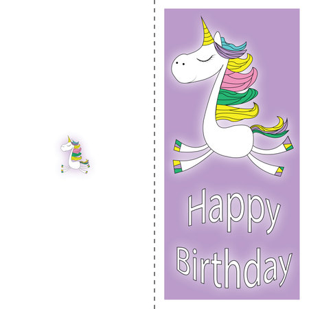 Foldable gift card with a unicorn pony for girls. Happy birthdayの写真素材