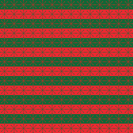 Pattern - snowflakes with a square ornament with stripes. In red-green tones.の写真素材