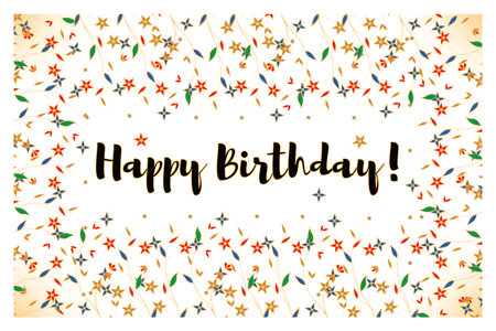 Gift card - Happy birthday! Gold multicolored flowers on a white backgroundの写真素材