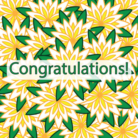 Postcard - Congratulations! Yellow background flowers, green letteringの写真素材
