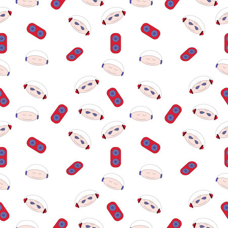 Musical pattern. Man with headphones and a speaker. Color.のイラスト素材