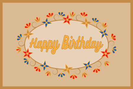 Happy birthday gift card. In gold color with flowers and an oval.のイラスト素材