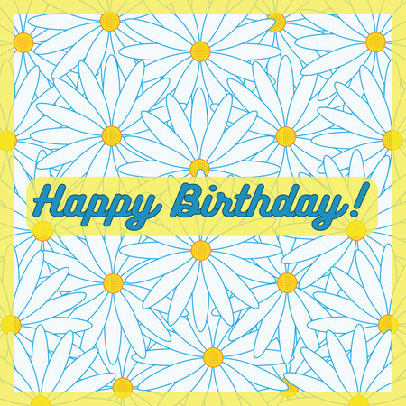 Square postcard with the inscription Happy Birthday. Chamomile.のイラスト素材