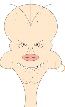 Man drawn cartoon. Alcoholic, degenerate, homeless, assrcial type, snout nose, pig.のイラスト素材