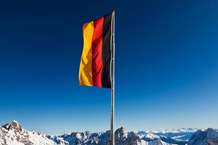High mountain landscape with germany flagの写真素材