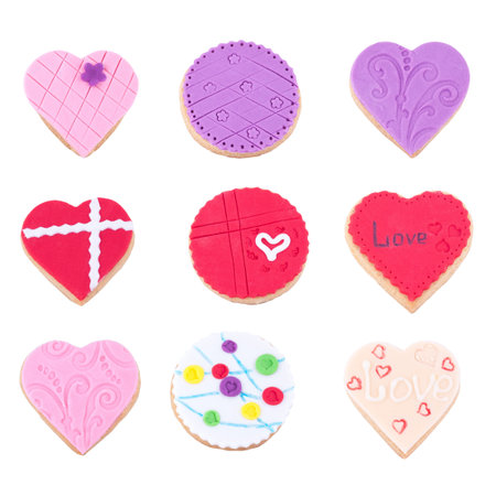 cookies for Valentines Day over white backgroundの写真素材