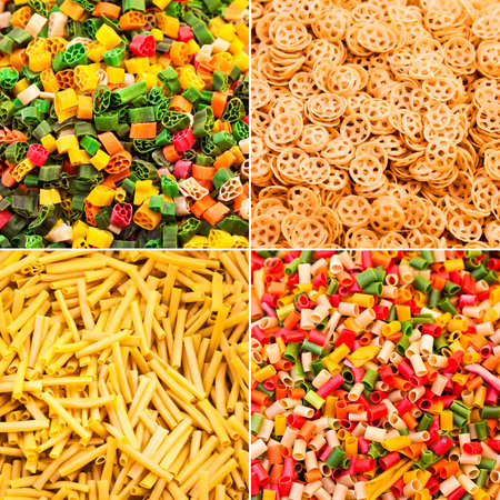 collage background of Colorful pastaの写真素材