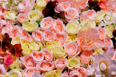 Wedding decorating bouquet of roses and orchid, closeupの写真素材