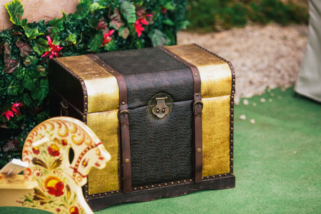 Small decorative old treasure chestの写真素材