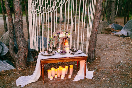 Wedding decorations in rustic style. Outing ceremony. Wedding in nature.の写真素材