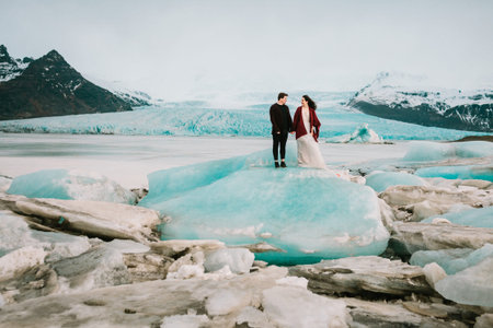 Glacier Lagoon. Wedding in Iceland. Artwork. Copy spaceの写真素材