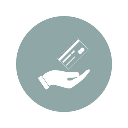 Bank credit card with hand, vector illustration. Flat design style.のイラスト素材