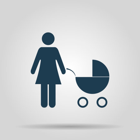 Woman with pram pictogram flat icon. design style  のイラスト素材
